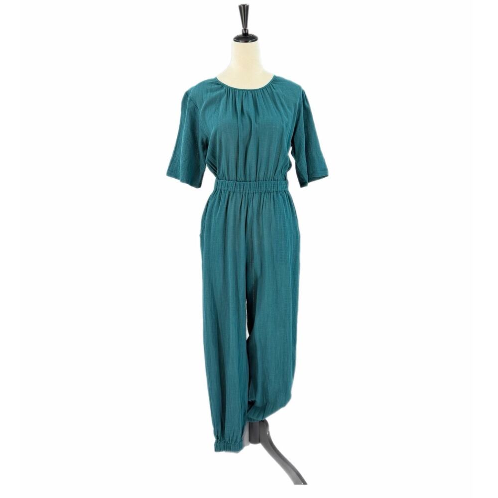 Apiece Apart Teal Organic Cotton Boho Effortless Versatile Cottagecore Jumpsuit